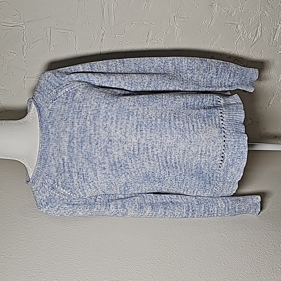 J.Crew Factory Blue White Ribbed Knit Pullover Sweater M Crew Neck Long Sleeve - Picture 1 of 15